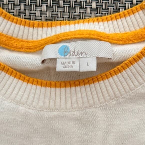 BODEN Penny Cotton/Wool Hello Bye Bye Crewneck L/S Pullover Sweater L Cream - Picture 4 of 6